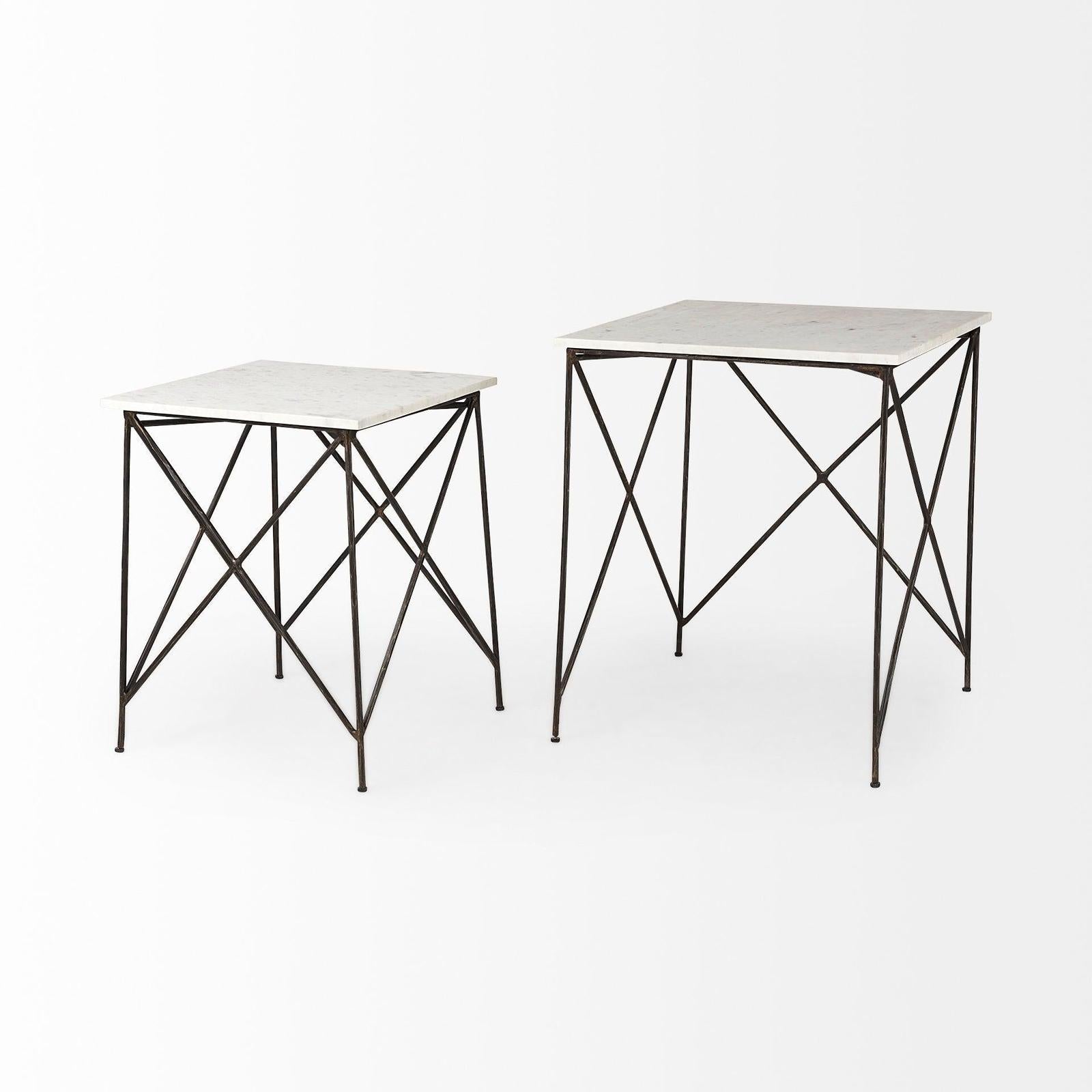 Mercana Lorlei White Marble Top W/ Gray Iron Legs End and Side Table Clearance