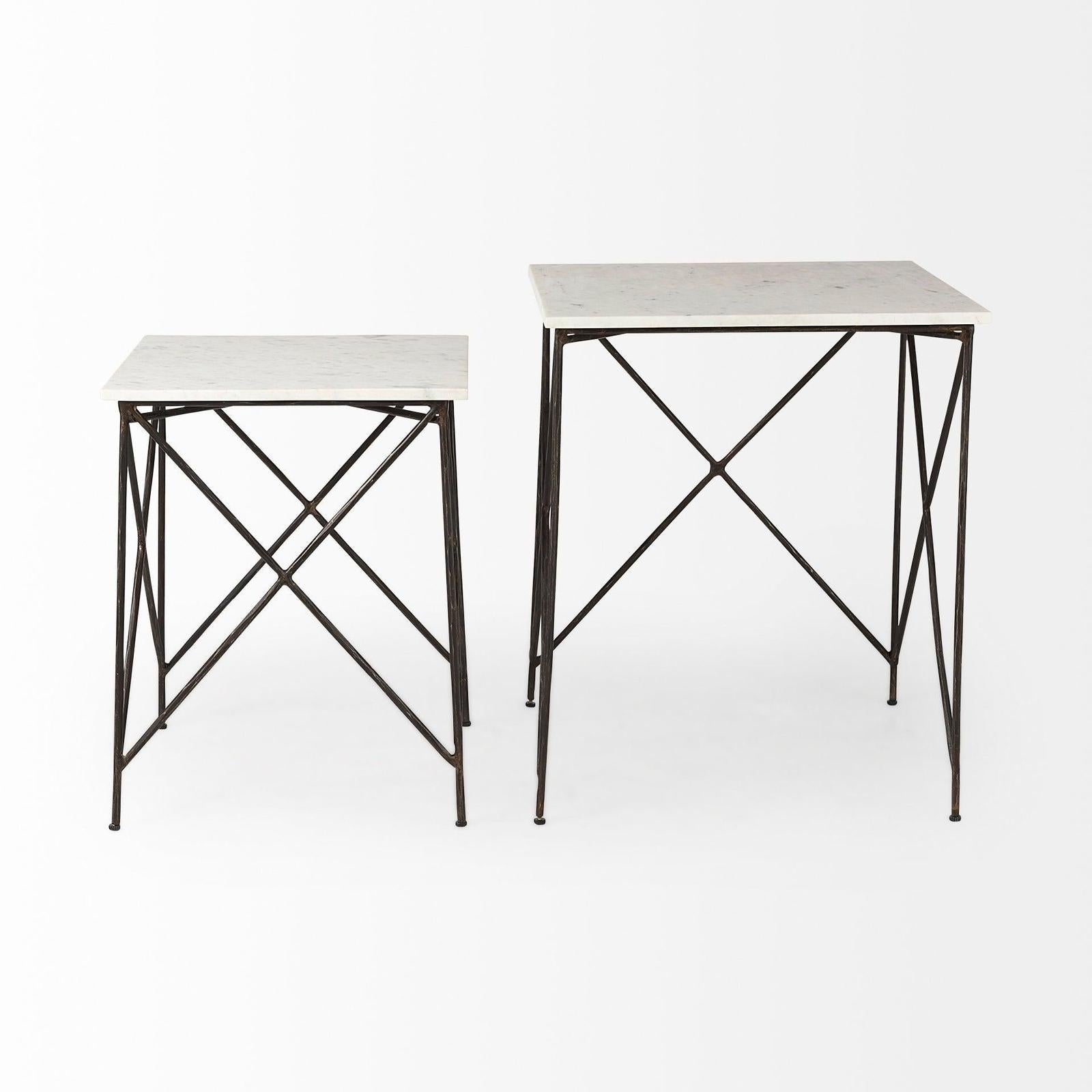 Mercana Lorlei White Marble Top W/ Gray Iron Legs End and Side Table Clearance