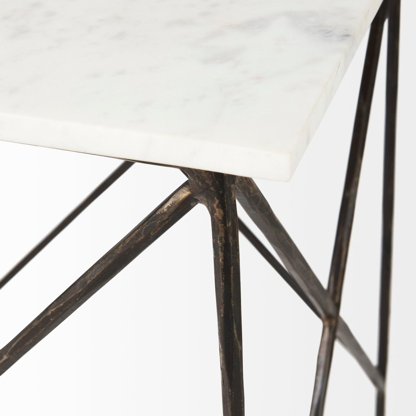 Mercana Lorlei White Marble Top W/ Gray Iron Legs End and Side Table Clearance