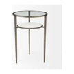 Mercana Felicity Glass Top W/ White Marble Shelf and Antique Gold Base End/Side Table