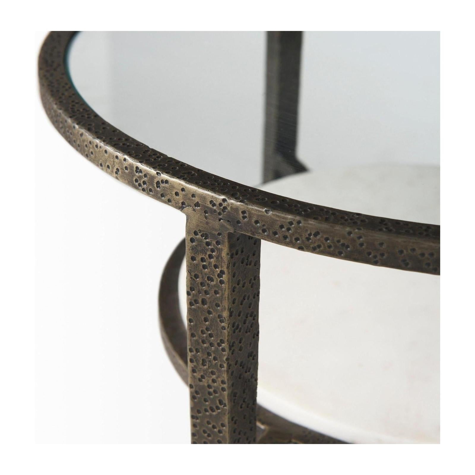 Mercana Felicity Glass Top W/ White Marble Shelf and Antique Gold Base End/Side Table