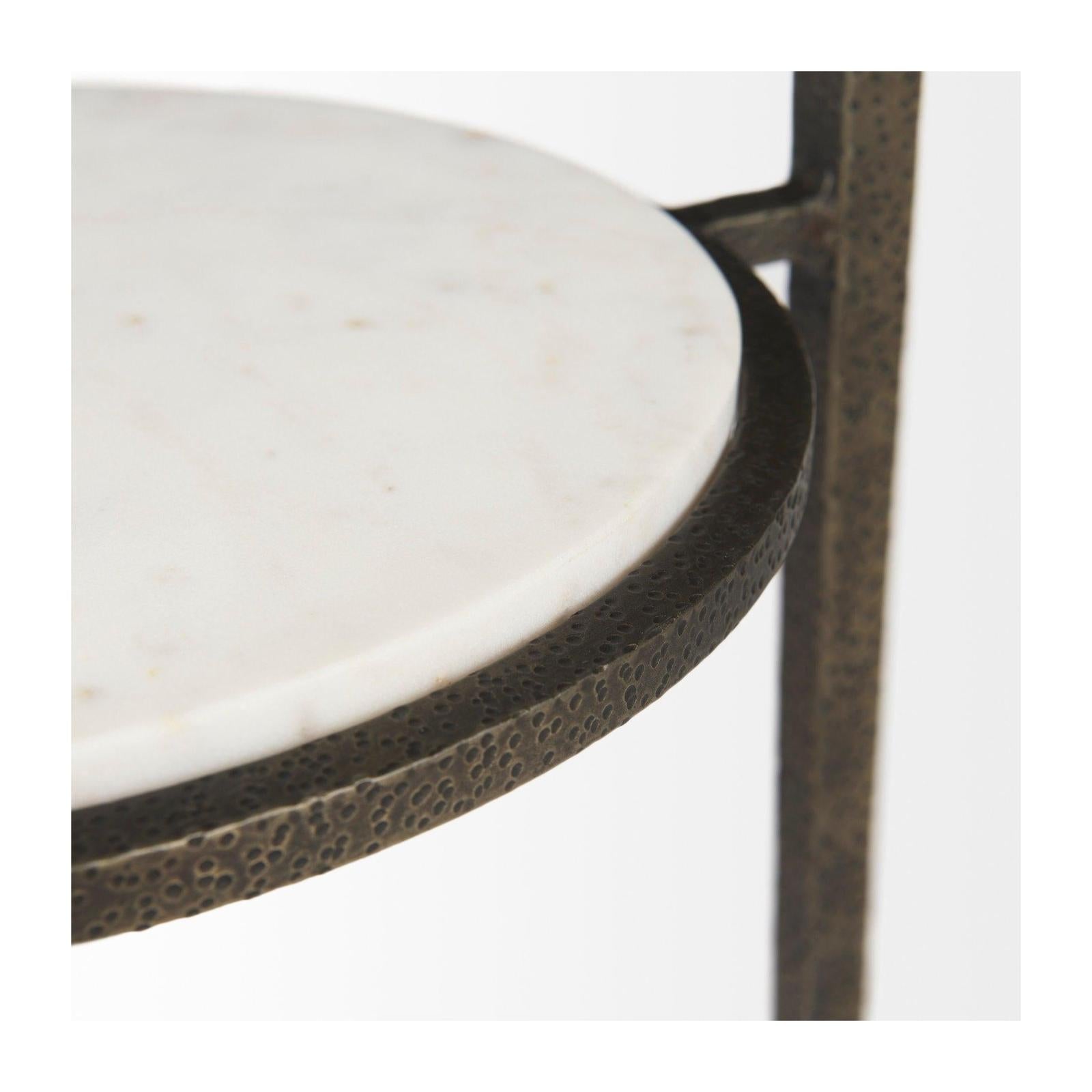 Mercana Felicity Glass Top W/ White Marble Shelf and Antique Gold Base End/Side Table