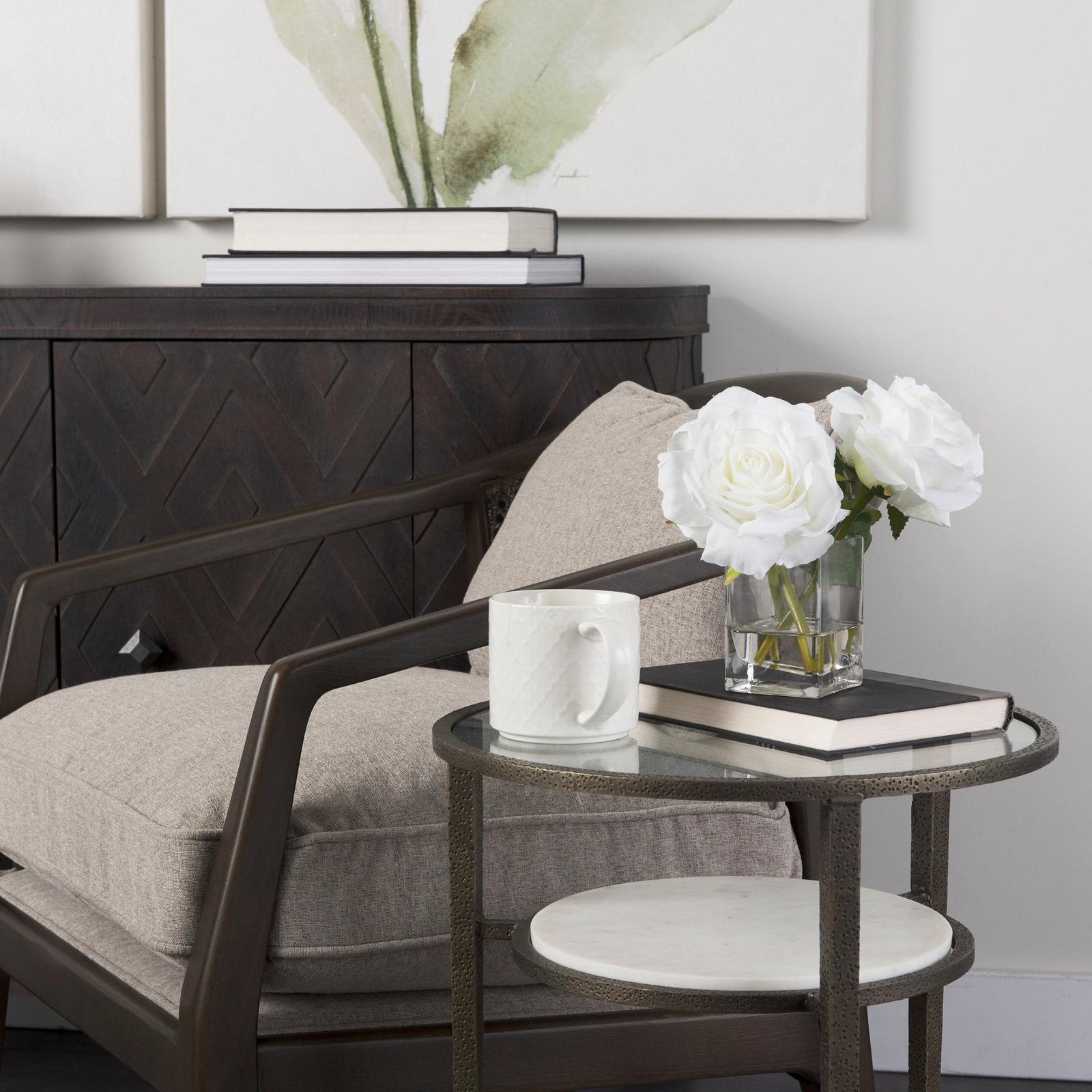 Mercana Felicity Glass Top W/ White Marble Shelf and Antique Gold Base End/Side Table