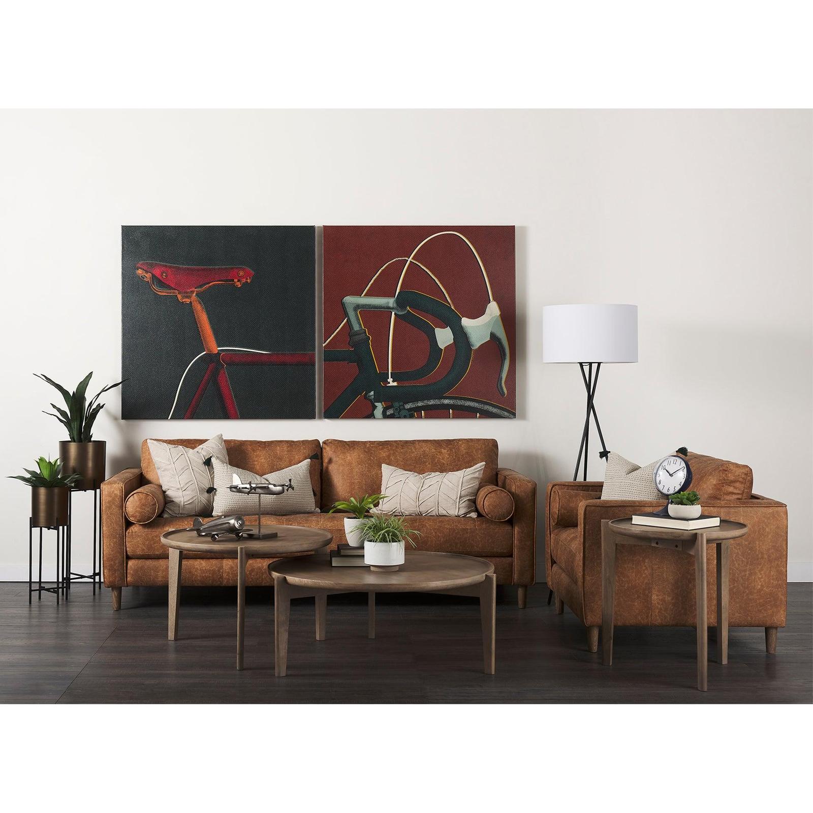 Mercana Loretta Cognac Brown Faux Leather 3- Seater Sofa with Two Bolster Cushions Clearance