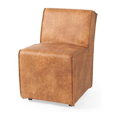 Mercana Damon Cognac Brown Faux Leather Dining Chair Clearance