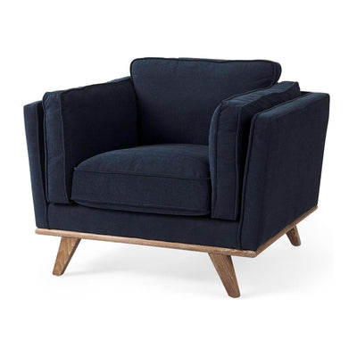 Mercana Brooks Navy Blue Fabric Chair W/ Medium Brown Wooden Legs Clearance