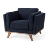 Mercana Brooks Navy Blue Fabric Chair W/ Medium Brown Wooden Legs Clearance