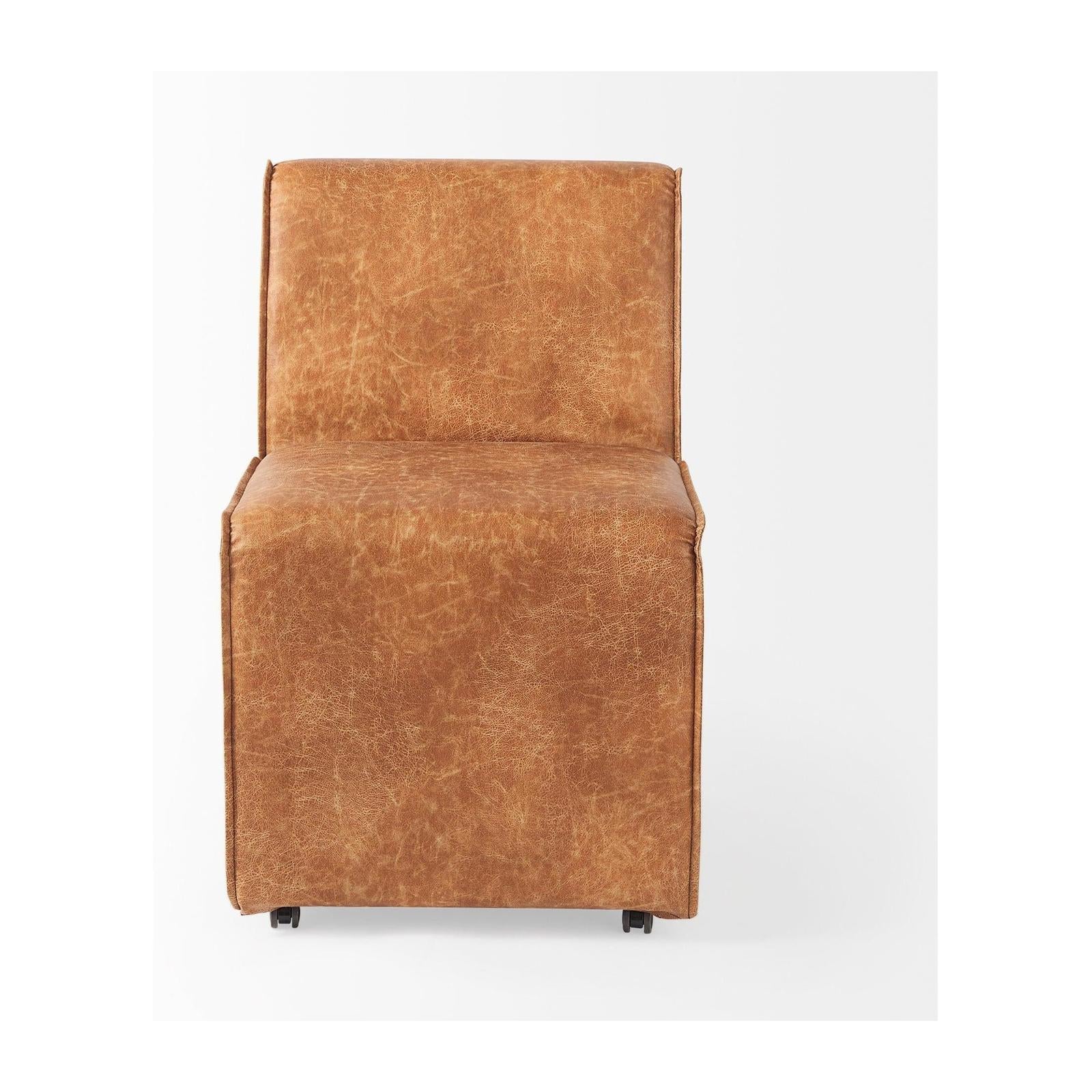 Mercana Damon Cognac Brown Faux Leather Dining Chair Clearance