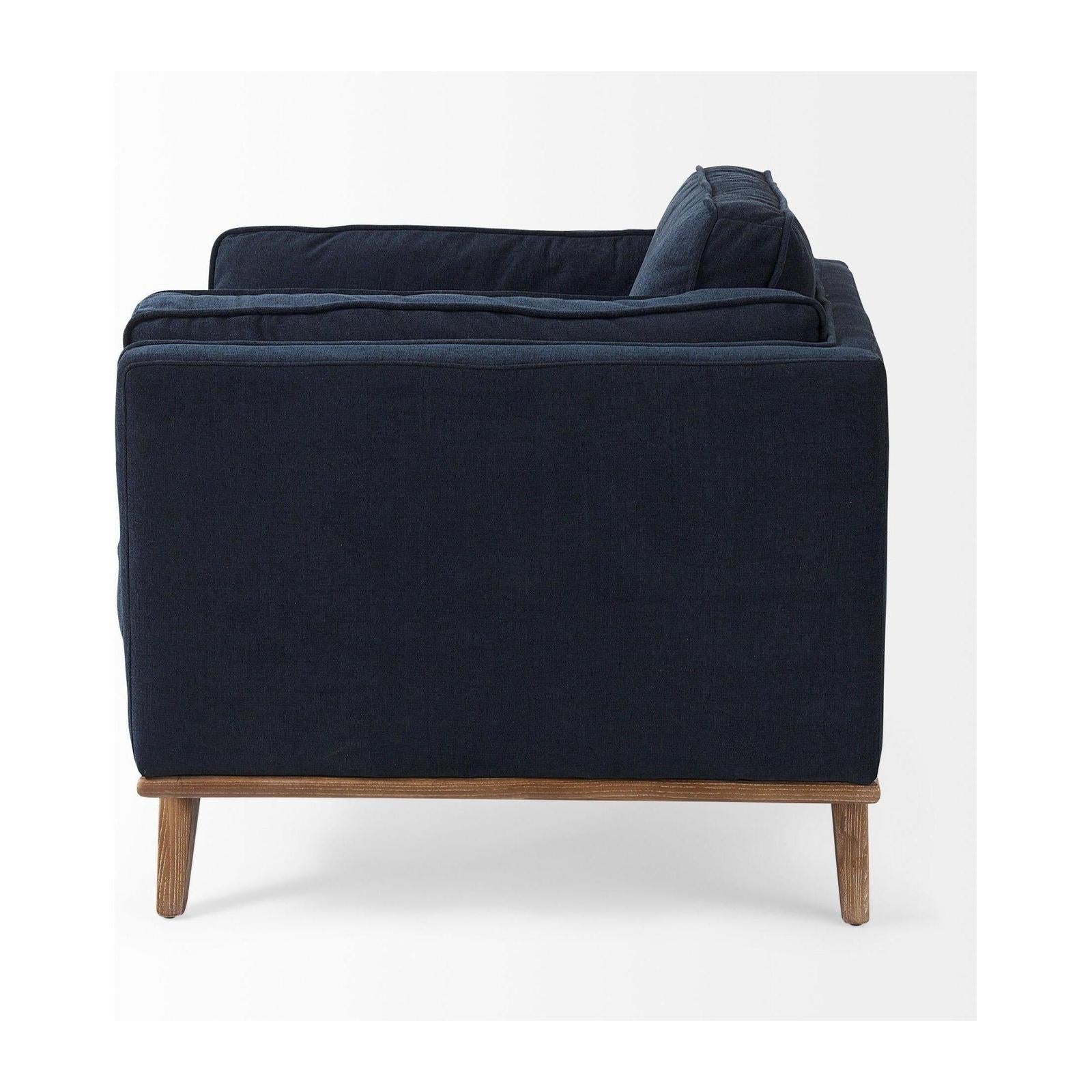 Mercana Brooks Navy Blue Fabric Chair W/ Medium Brown Wooden Legs Clearance