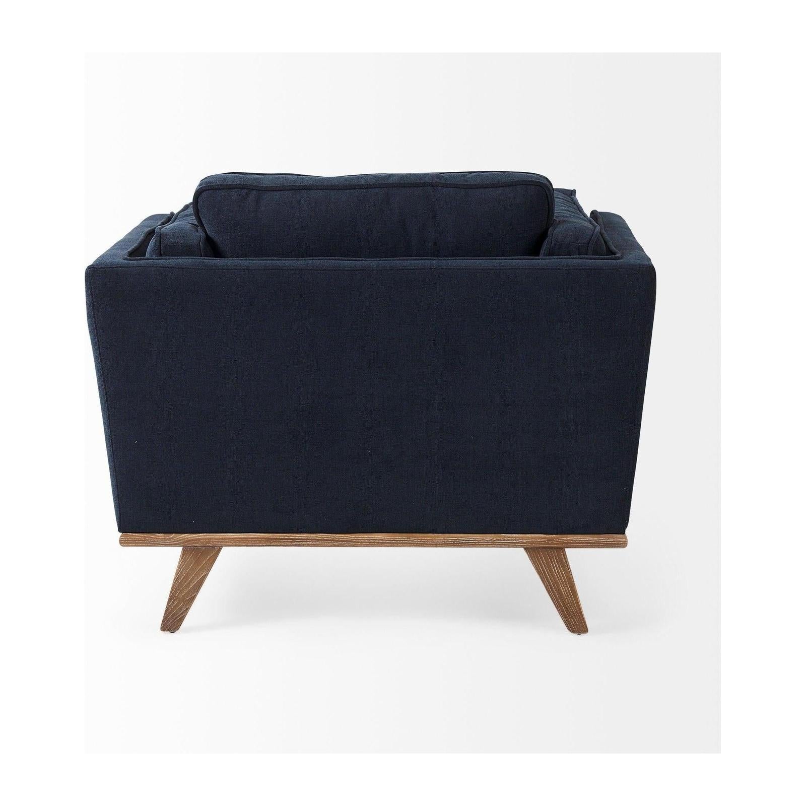 Mercana Brooks Navy Blue Fabric Chair W/ Medium Brown Wooden Legs Clearance
