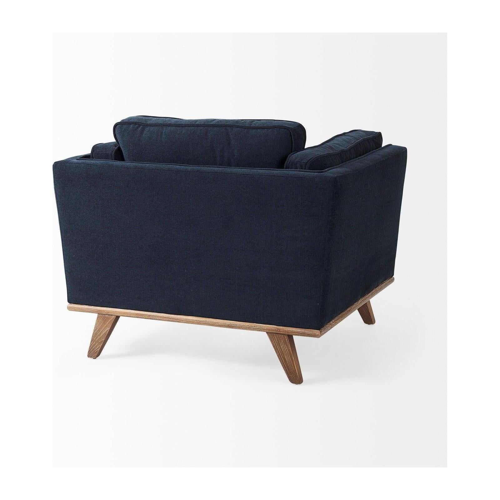 Mercana Brooks Navy Blue Fabric Chair W/ Medium Brown Wooden Legs Clearance