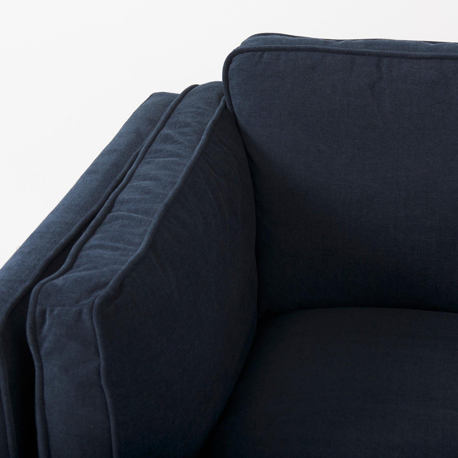 Mercana Brooks Navy Blue Fabric Chair W/ Medium Brown Wooden Legs Clearance