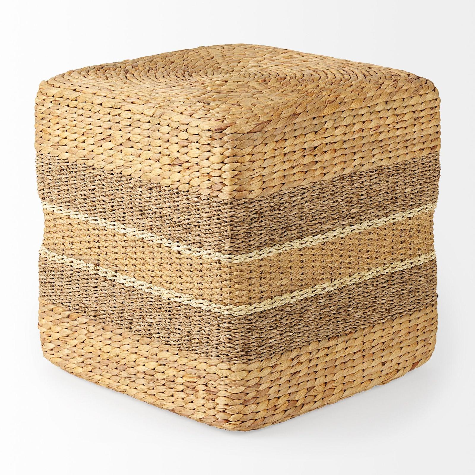 Mercana Maya Light Brown W/Medium Brown Stripes Seagrass Pouf