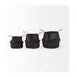 Mercana Ella Black Seagrass Basket W/ Light Brown Handles-Set of 3