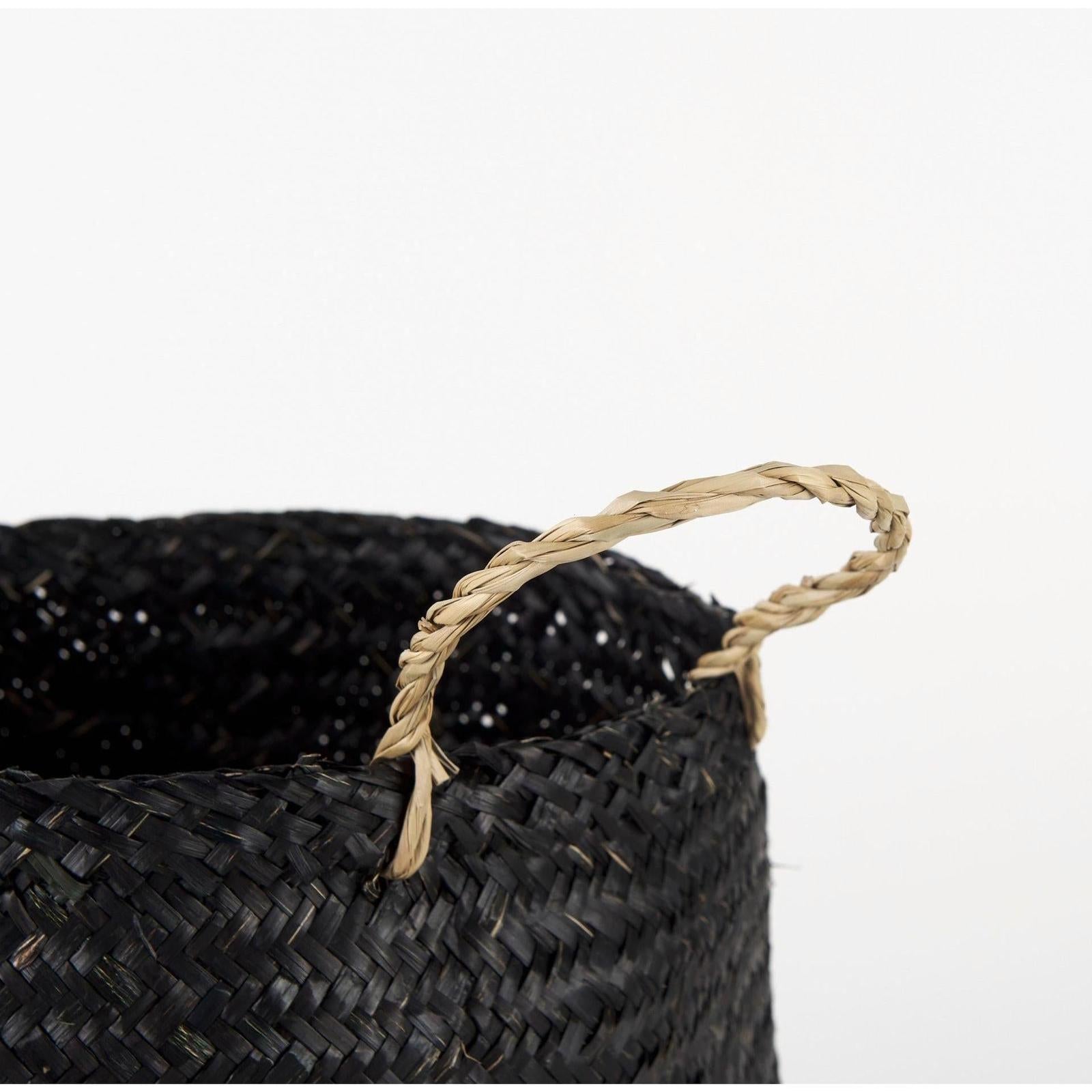 Mercana Ella Black Seagrass Basket W/ Light Brown Handles-Set of 3