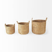 Mercana Sivan Light Brown Water Hyacinth Round Basket W/ Handles-Set of 3