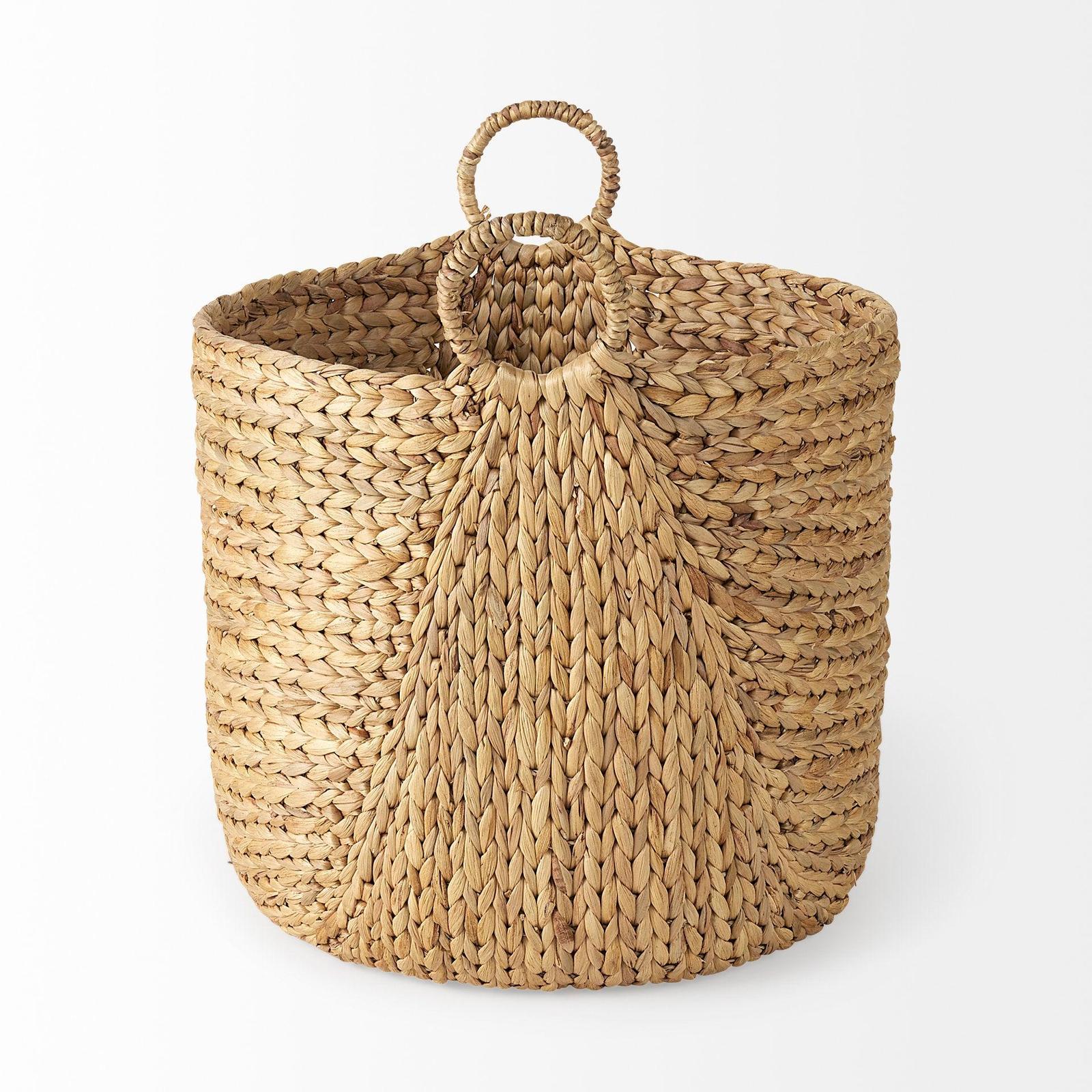 Mercana Sivan Light Brown Water Hyacinth Round Basket W/ Handles-Set of 3