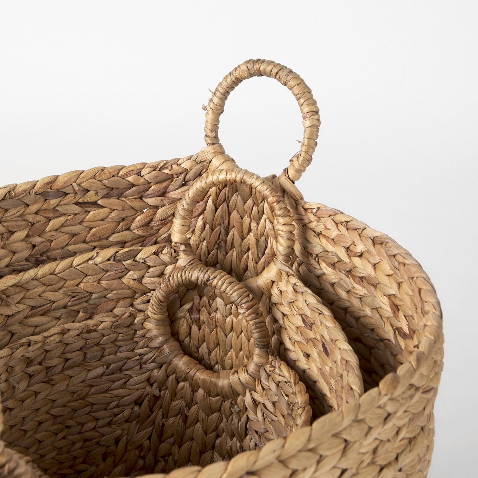Mercana Sivan Light Brown Water Hyacinth Round Basket W/ Handles-Set of 3