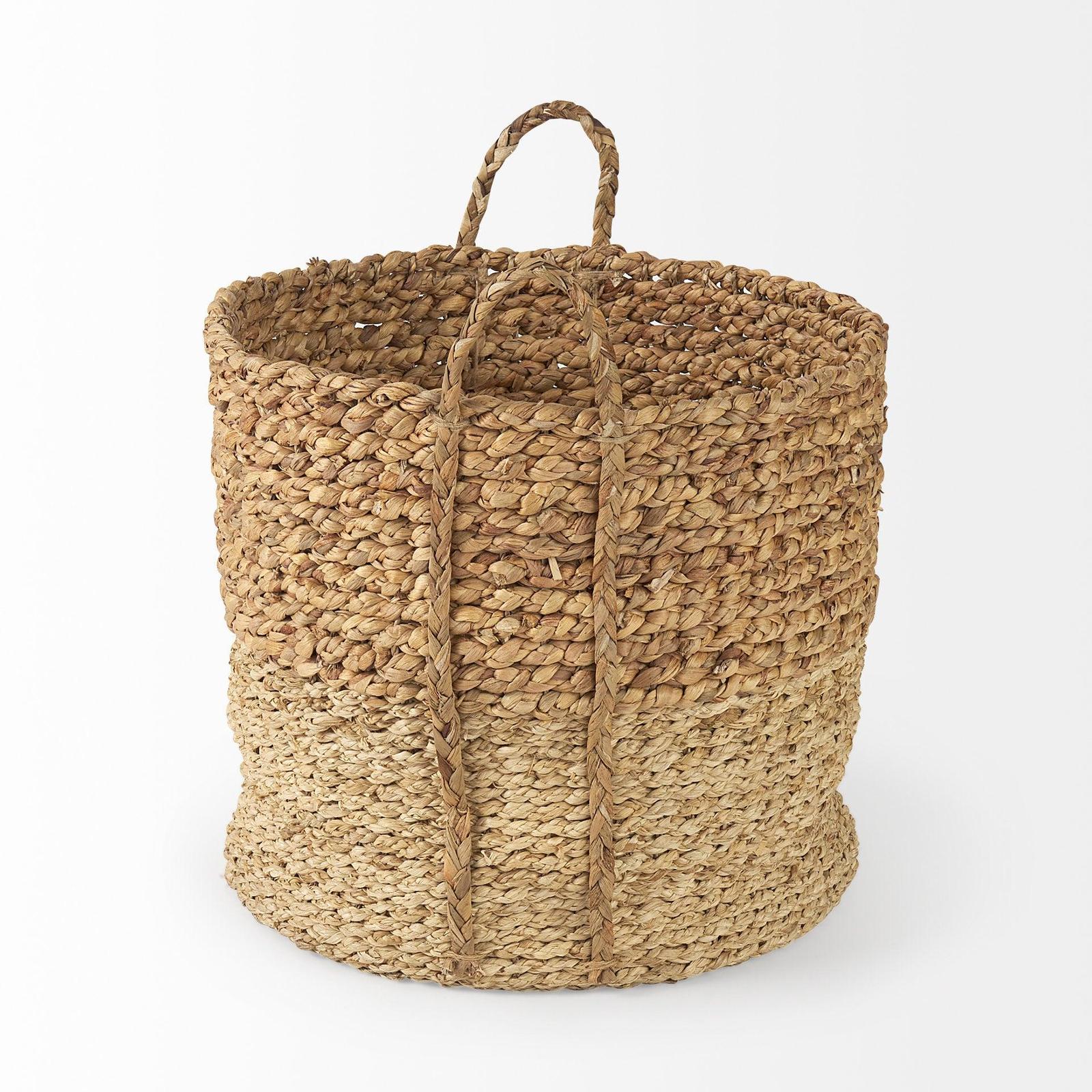 Mercana Morocco Brown Two Tone Water Hyacinth and Cornhusk Round Basket W/ Handles-Set of 3 Clearance
