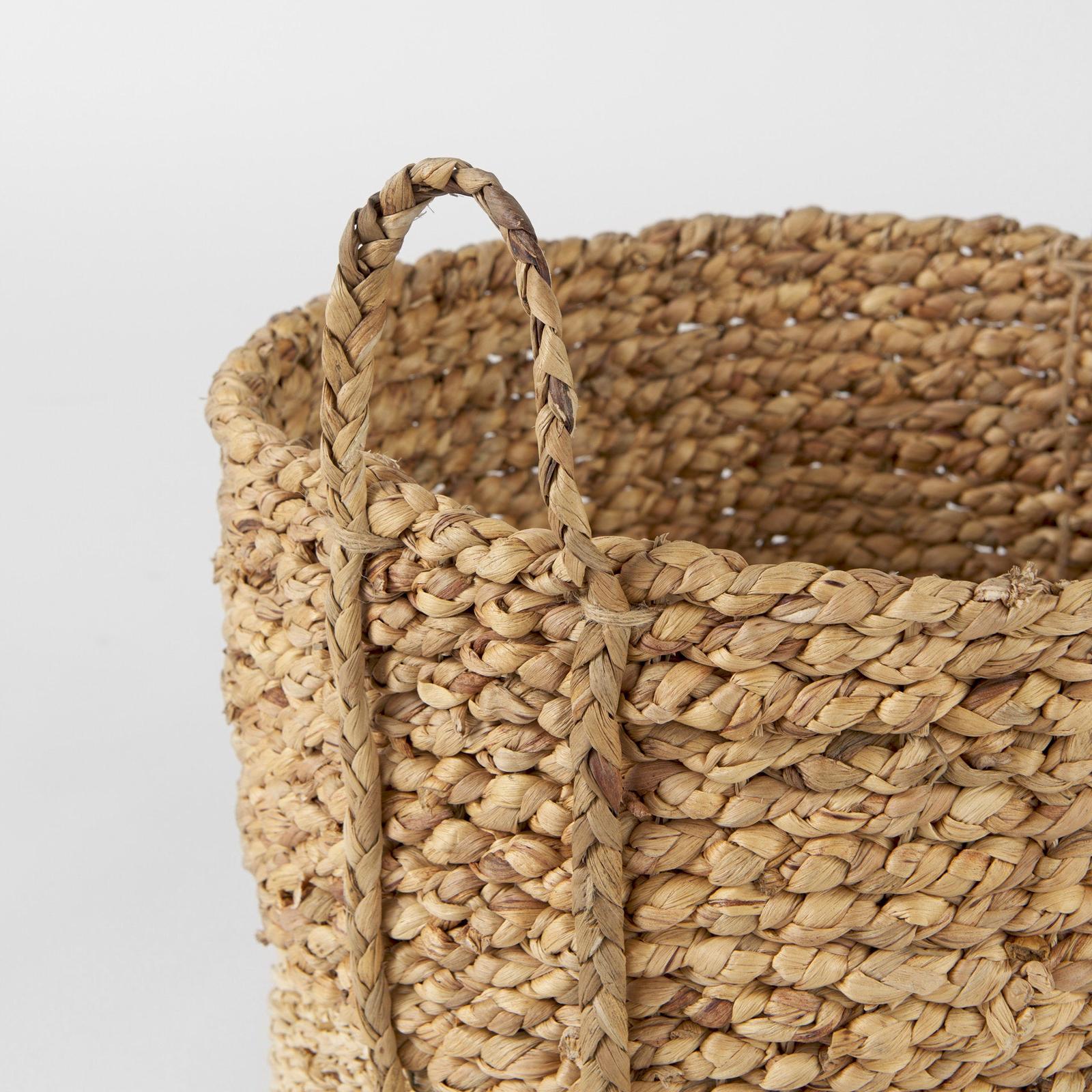 Mercana Morocco Brown Two Tone Water Hyacinth and Cornhusk Round Basket W/ Handles-Set of 3 Clearance