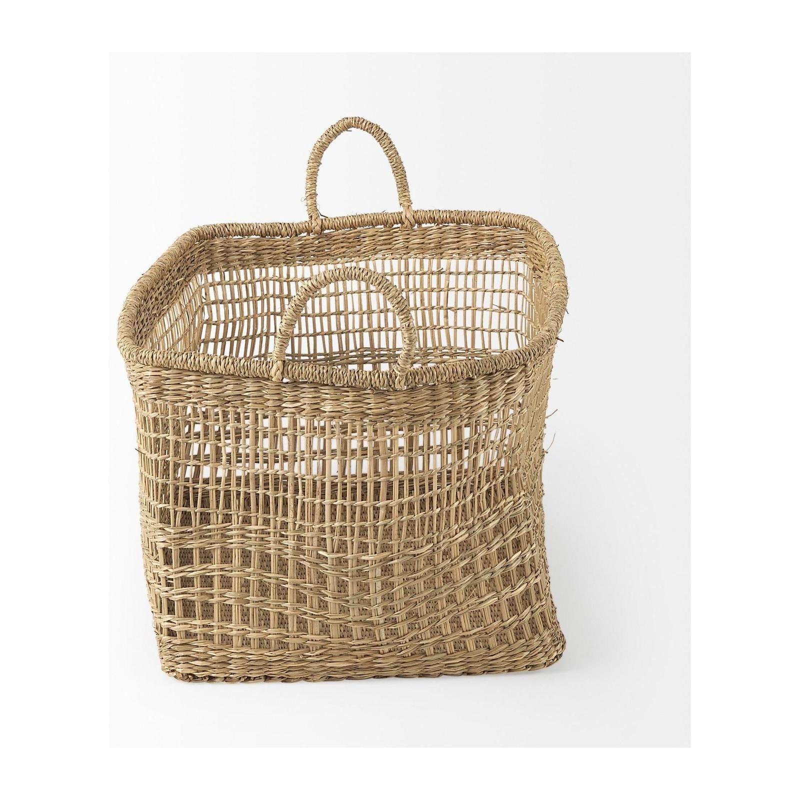 Mercana Bellisa Medium Brown Seagrass Rectangular Basket W/ Handles- Set of 2