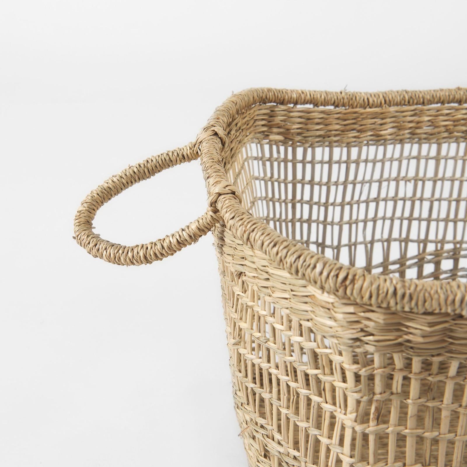 Mercana Bellisa Medium Brown Seagrass Rectangular Basket W/ Handles- Set of 2