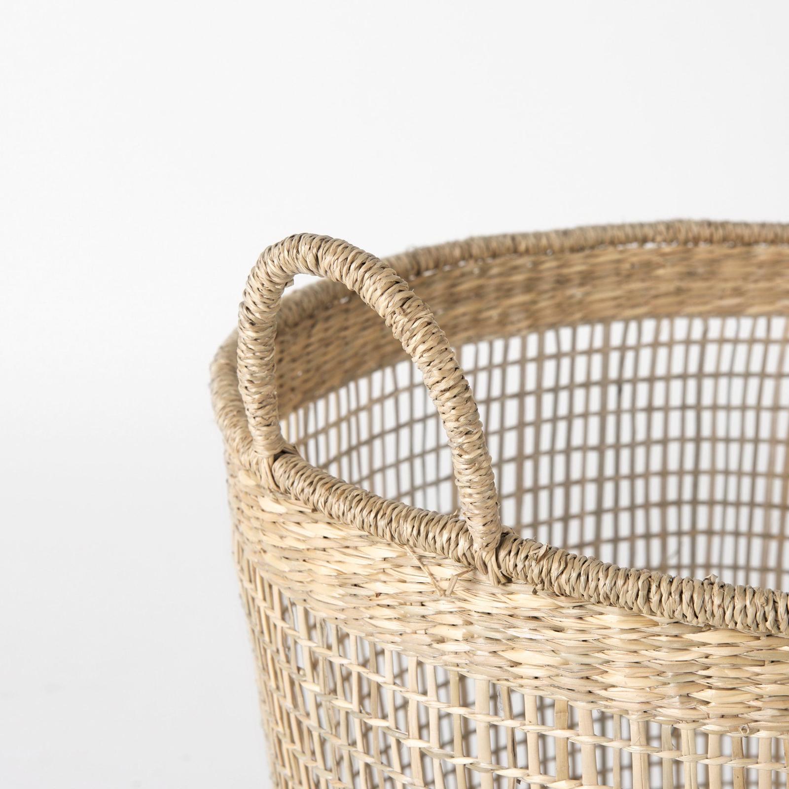 Mercana Bowie Medium Brown Seagrass Round Basket W/ Handles-Set of 3 Clearance