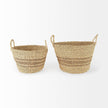 Mercana Vance Light Brown Palm Leaf and Seagrass Round Basket W/ Handles Clearance