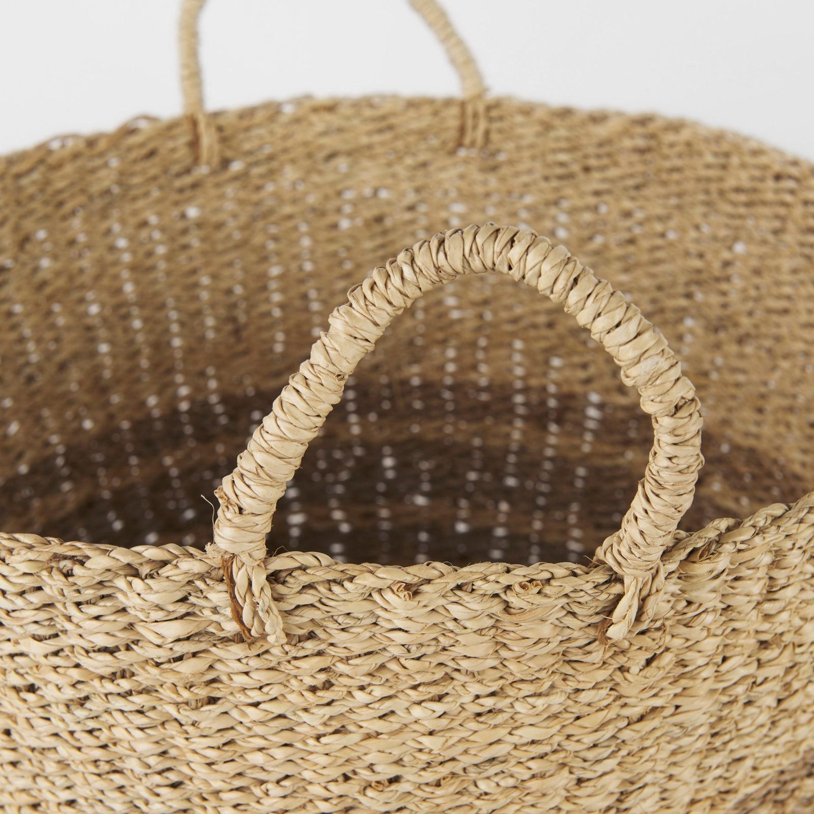 Mercana Vance Light Brown Palm Leaf and Seagrass Round Basket W/ Handles Clearance