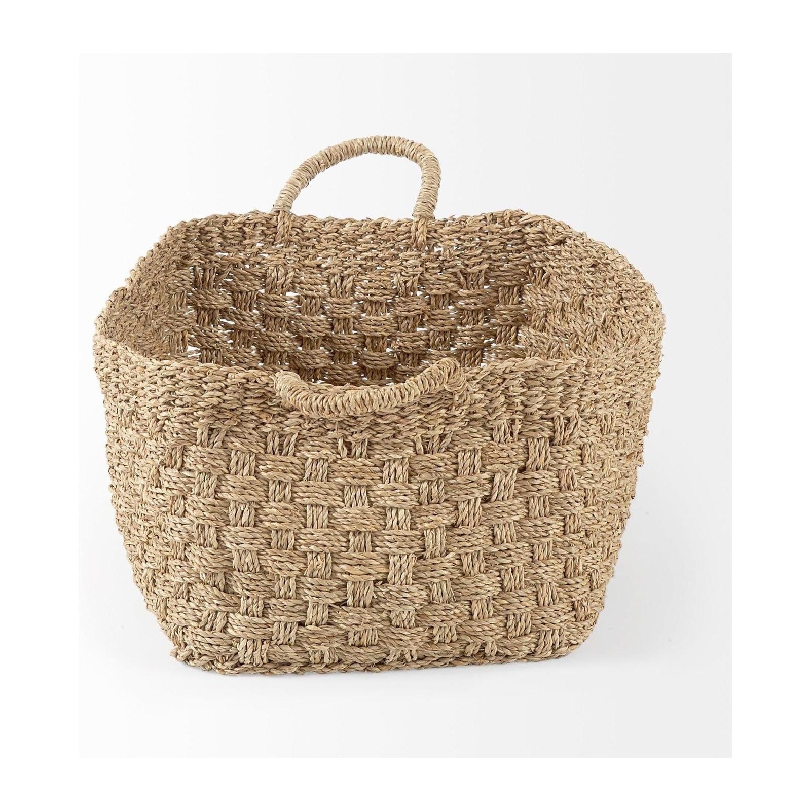 Mercana Emra Light Brown Seagrass Rectangular Basket W/ Handles-Set of 3