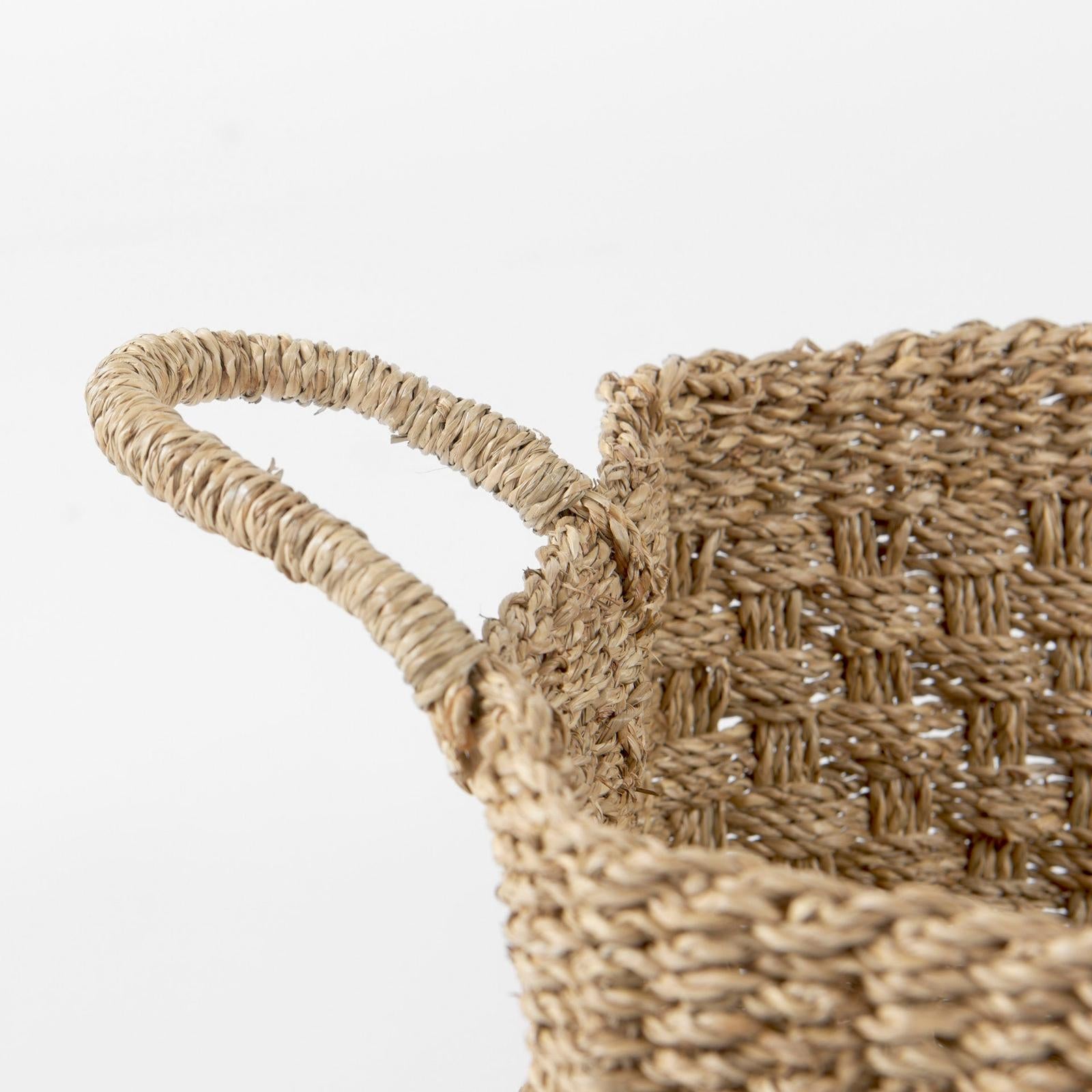 Mercana Emra Light Brown Seagrass Rectangular Basket W/ Handles-Set of 3