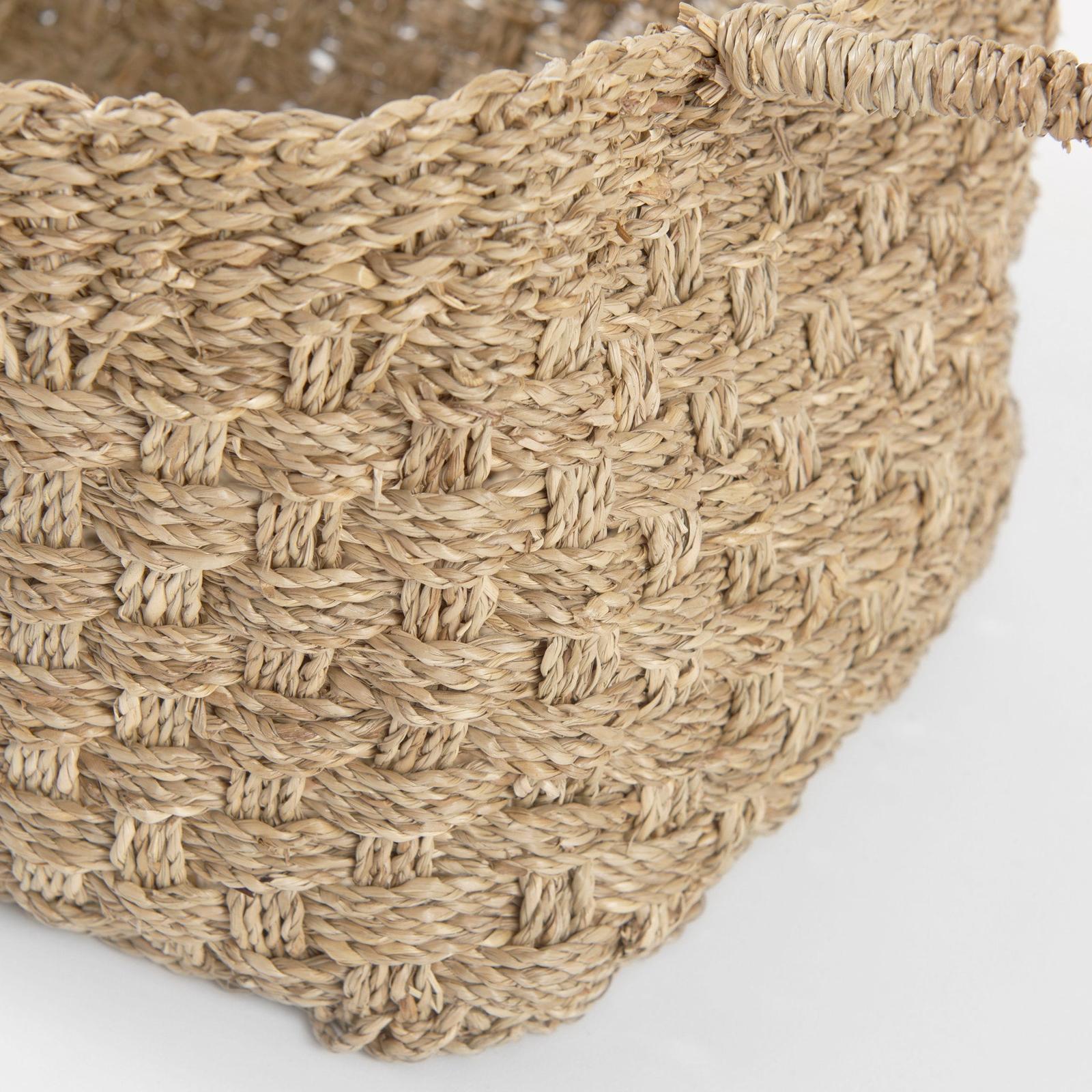 Mercana Emra Light Brown Seagrass Rectangular Basket W/ Handles-Set of 3