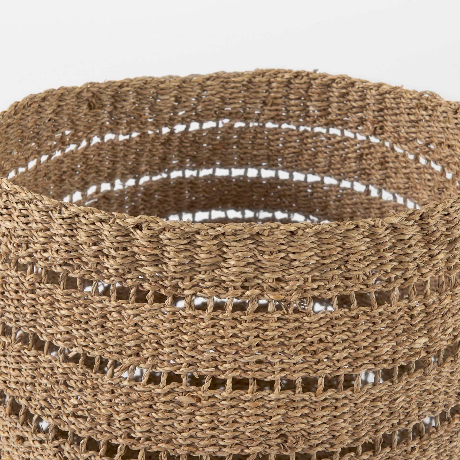 Mercana Hayes Medium Brown Seagrass Round Basket with Stripe Pattern- Set of 2 Clearance