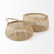 Mercana Nova Light Brown Seagrass Woven Round Basket W/ Long Handle - Set of 2 Clearance