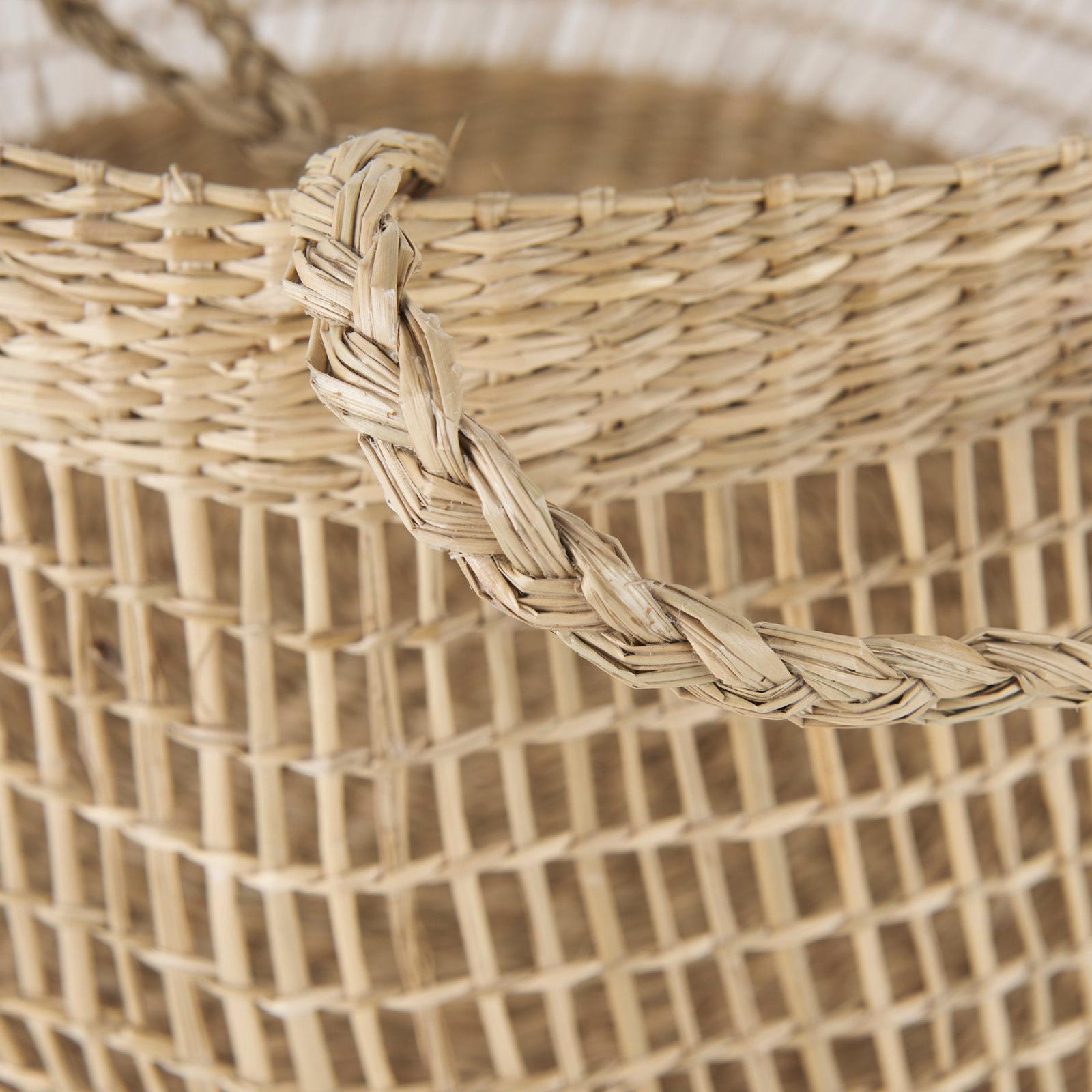 Mercana Nova Light Brown Seagrass Woven Round Basket W/ Long Handle - Set of 2 Clearance