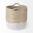 Mercana Maddie Light Brown W/White Dipped Seagrass Round Basket W/ Handles - Set of 3
