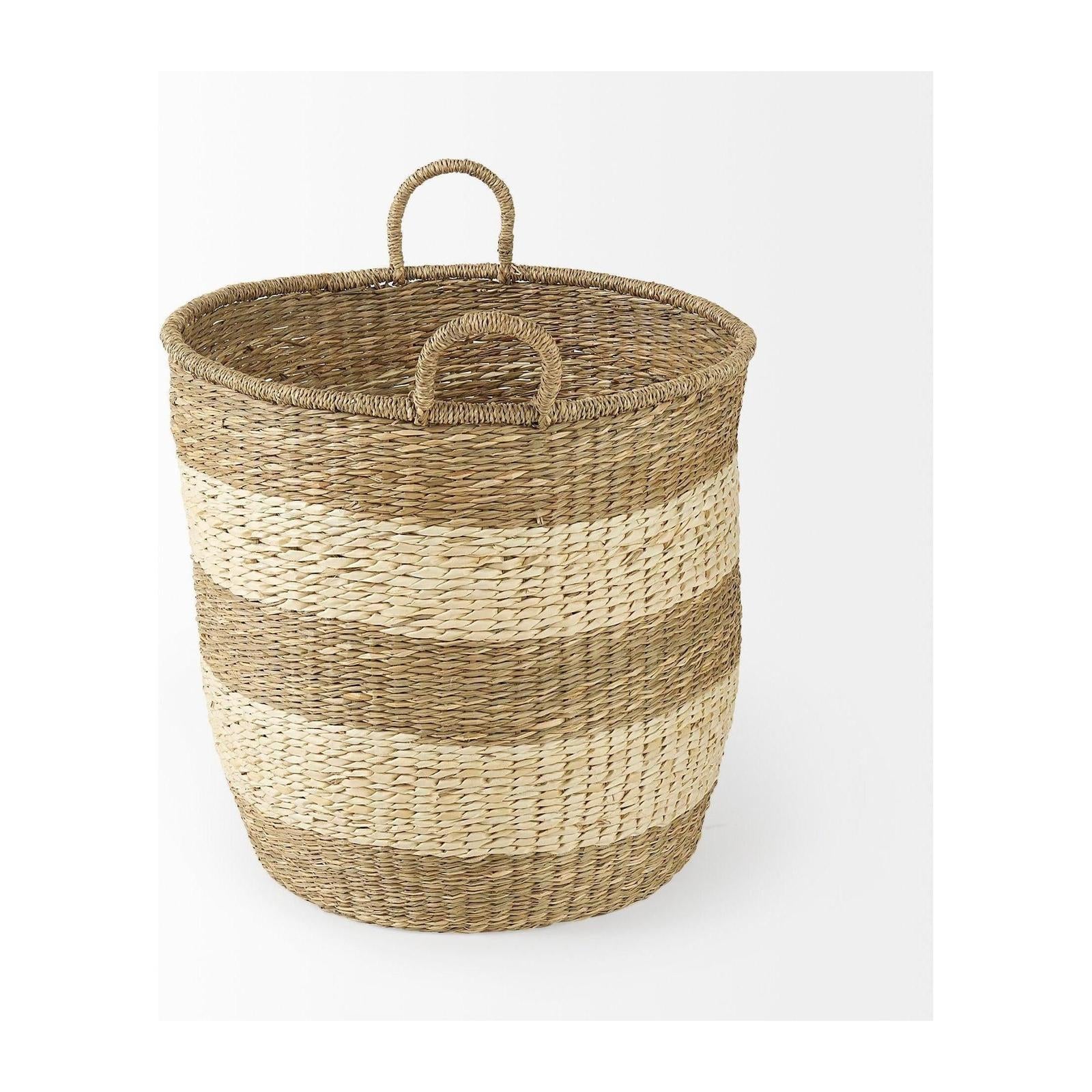 Mercana Bradley Light Brown W/Striped Seagrass Basket W/ Handles- Set of 2 Clearance