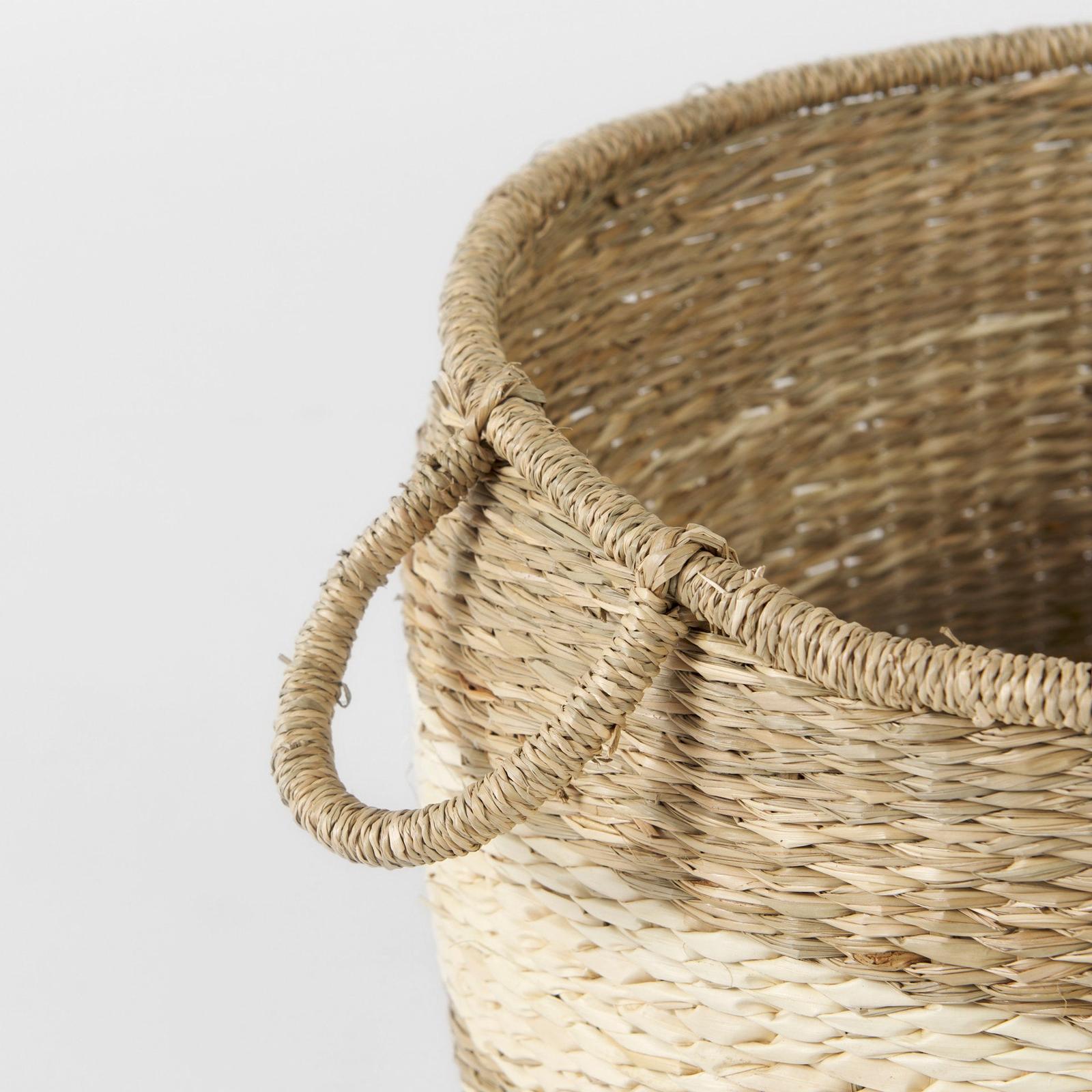 Mercana Bradley Light Brown W/Striped Seagrass Basket W/ Handles- Set of 2 Clearance