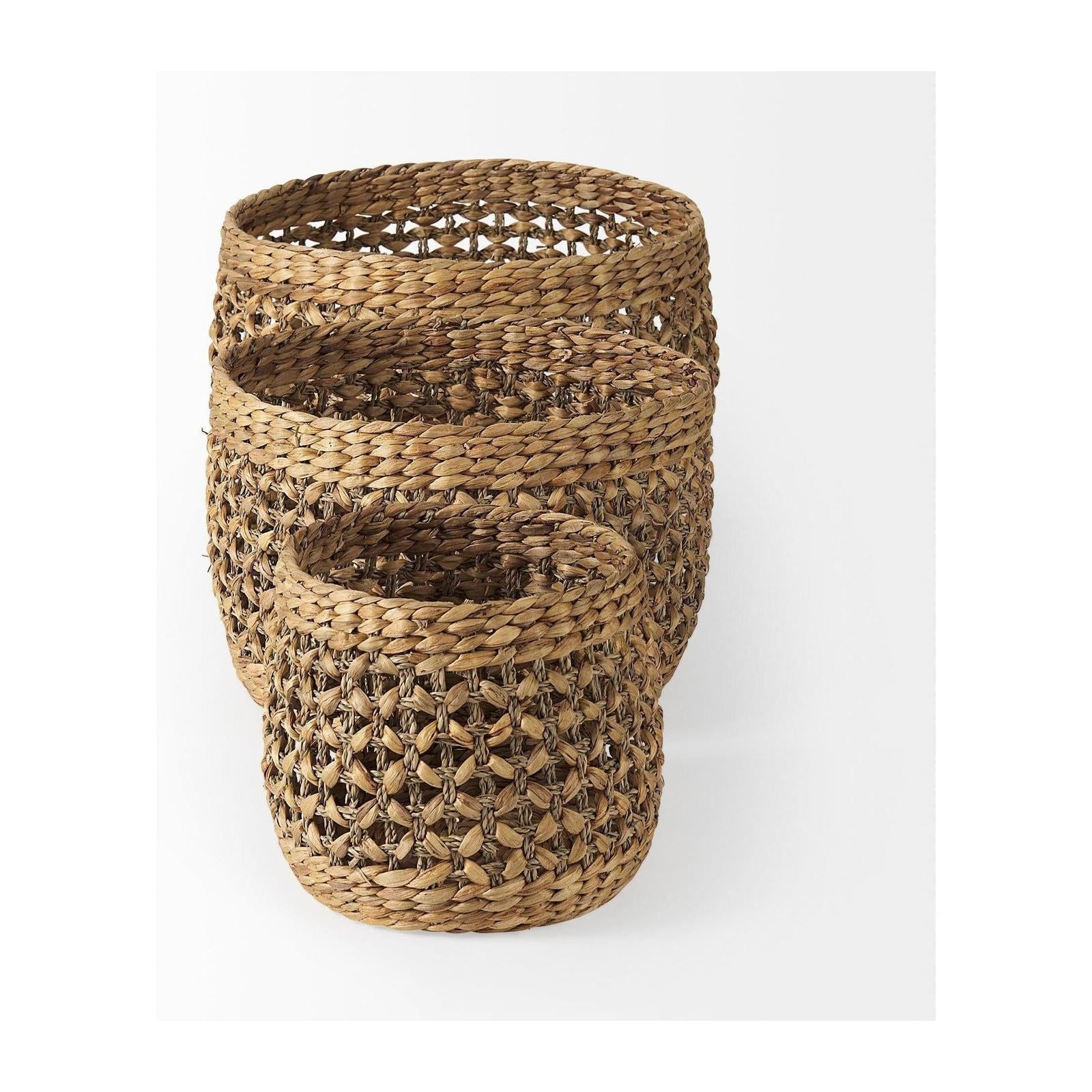 Mercana Dakota Medium Brown Seagrass Round Basket-Set of 3
