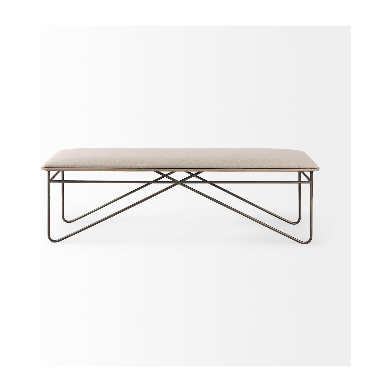 Mercana Camille Cream Fabric Seat W/ Metal Frame Bench