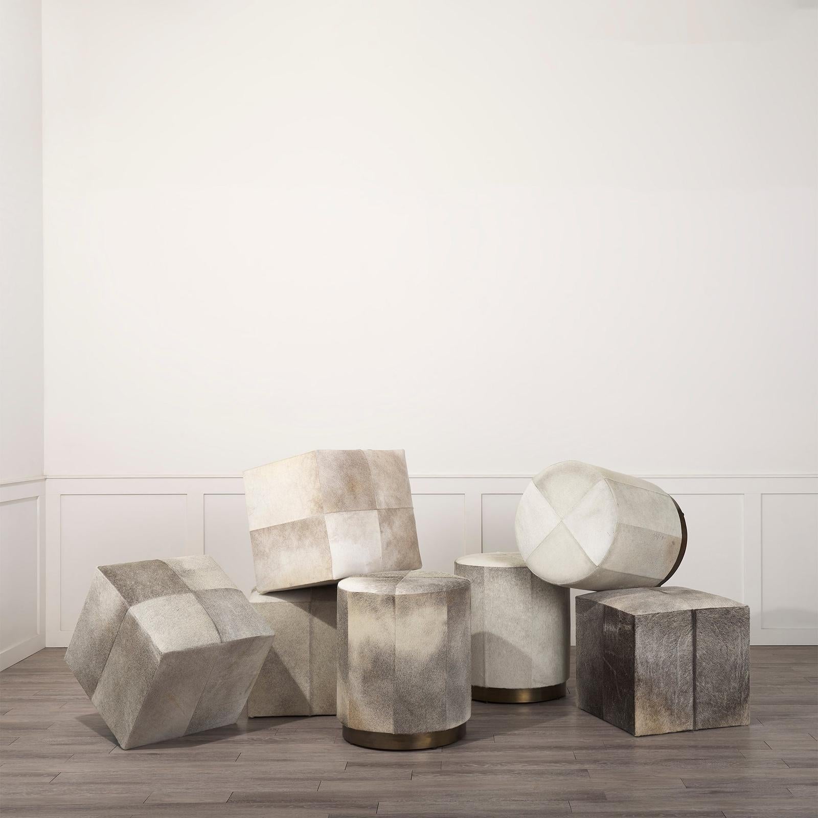 Mercana Zahavi Grey-toned Hair-on-hide Ottoman
