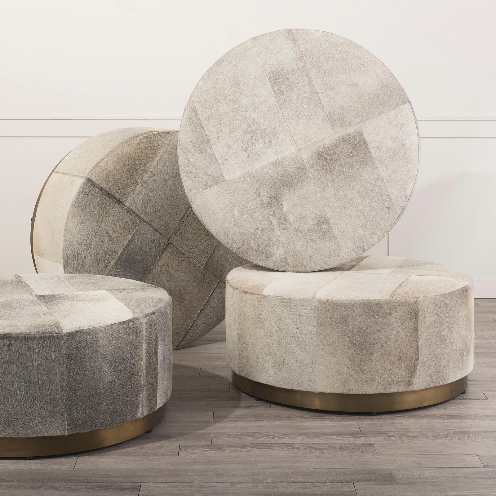 Mercana Zahavi Grey-toned Hair-on-hide Ottoman