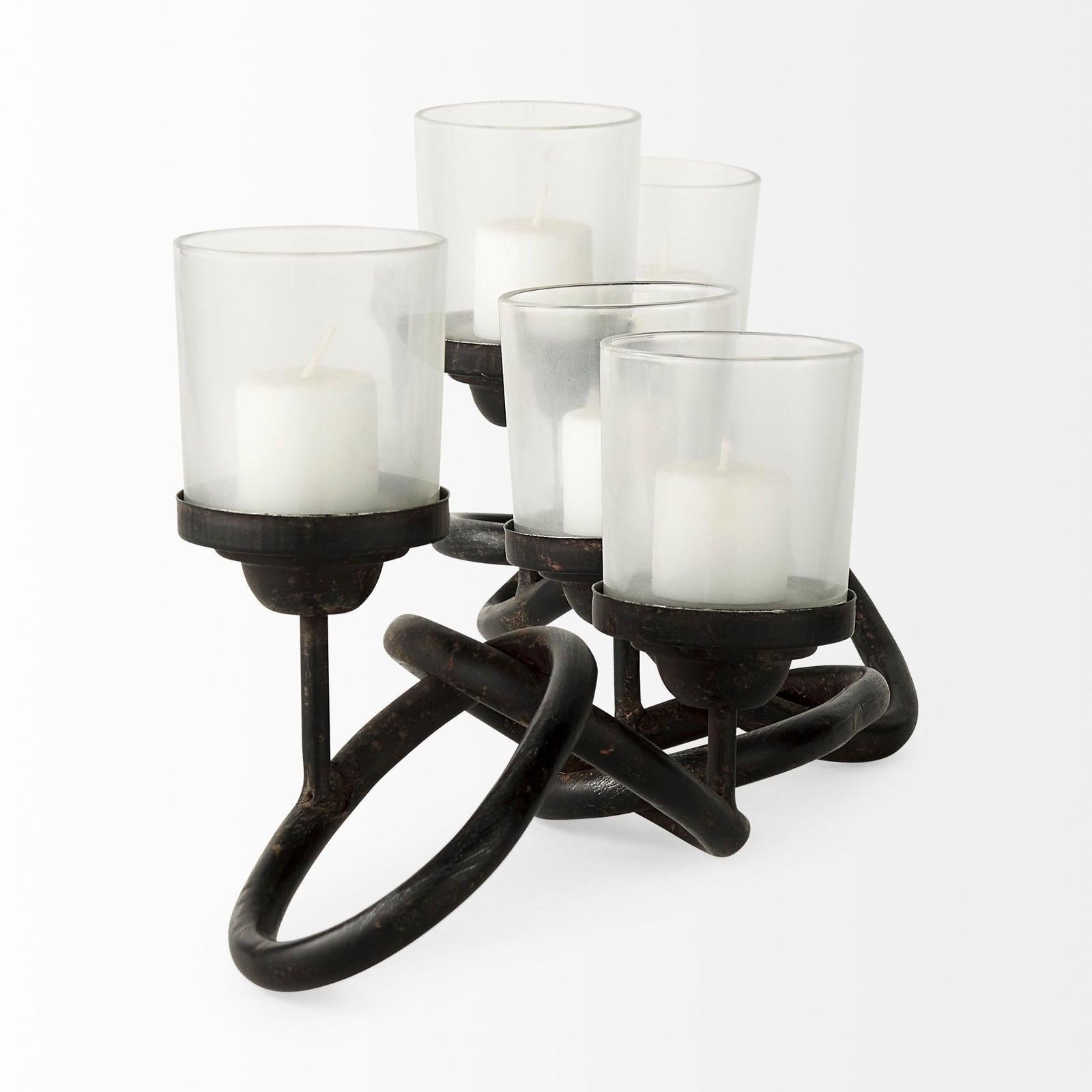 Mercana Quito Black Metal Chain-Link Five Candle Table Candle Holder Clearance