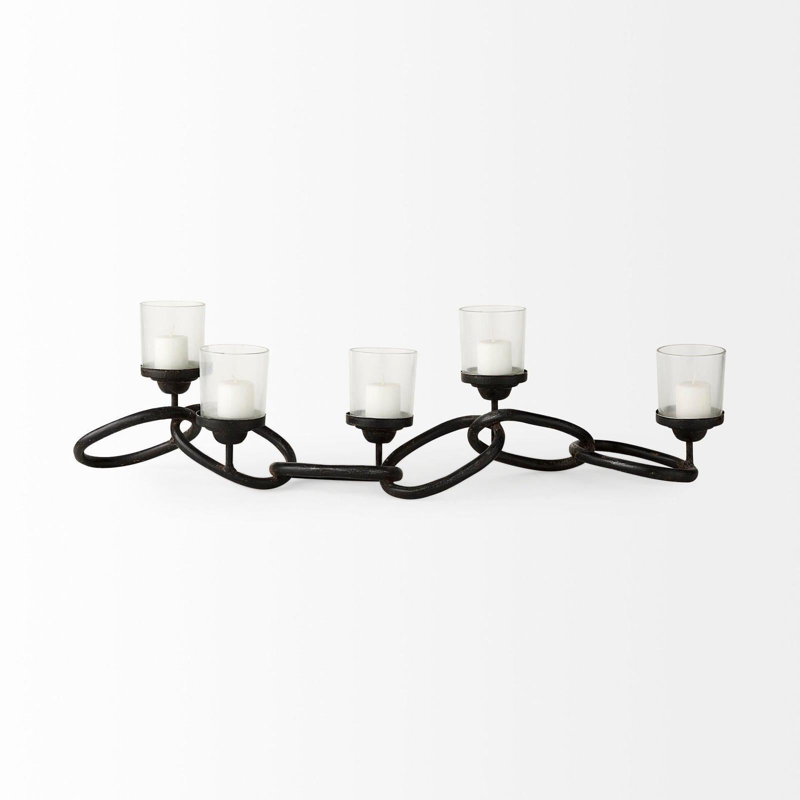 Mercana Quito Black Metal Chain-Link Five Candle Table Candle Holder Clearance