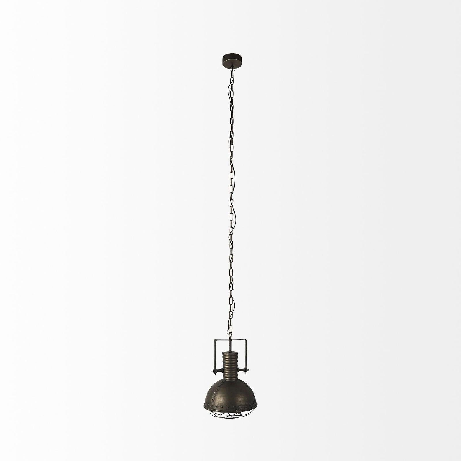 Mercana Zaio Weathered Antique Gold Metal Caged Bulb Pendant Light