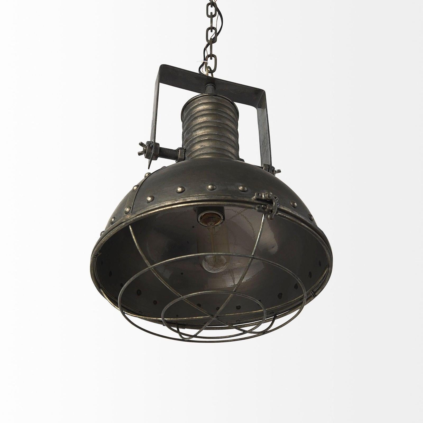 Mercana Zaio Weathered Antique Gold Metal Caged Bulb Pendant Light