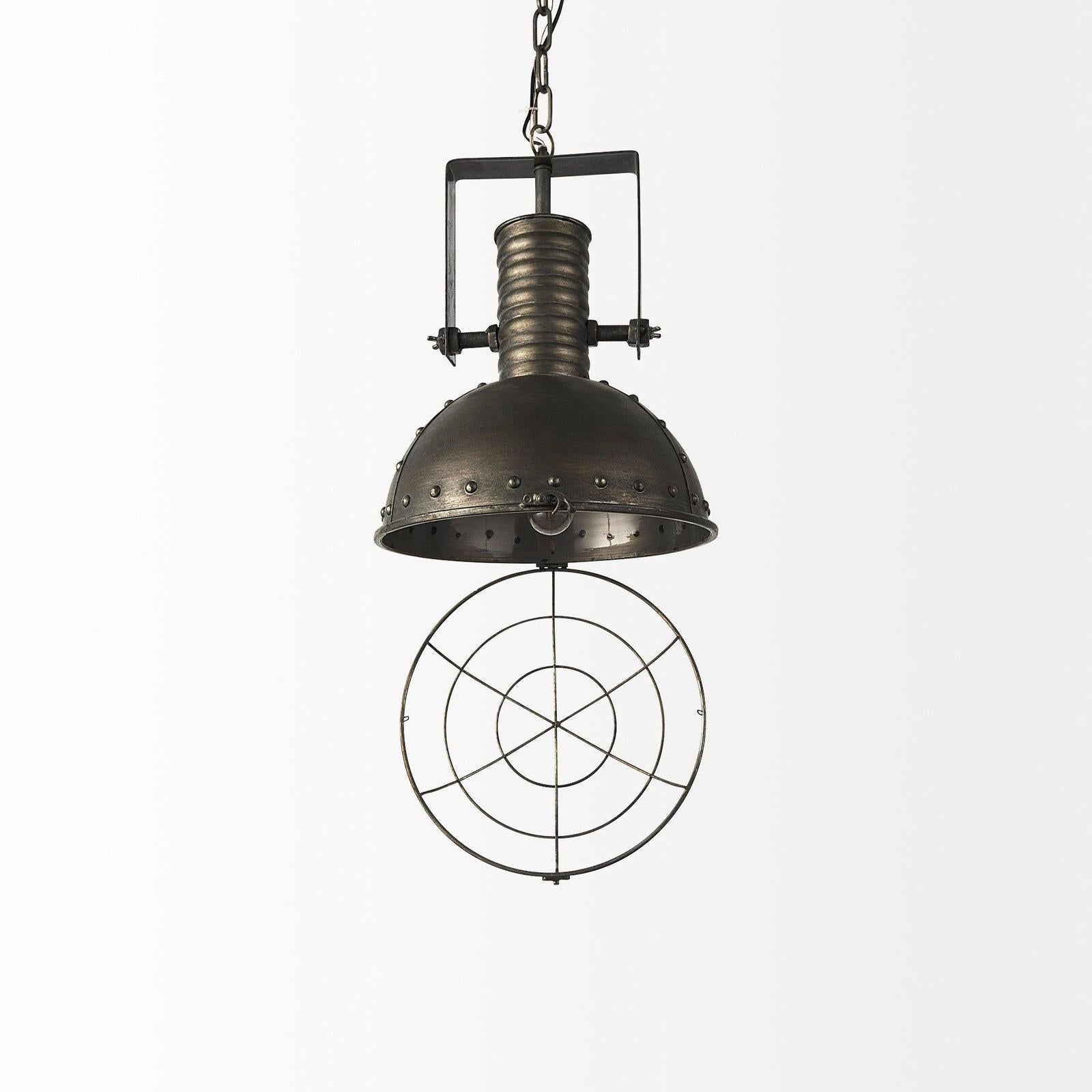 Mercana Zaio Weathered Antique Gold Metal Caged Bulb Pendant Light