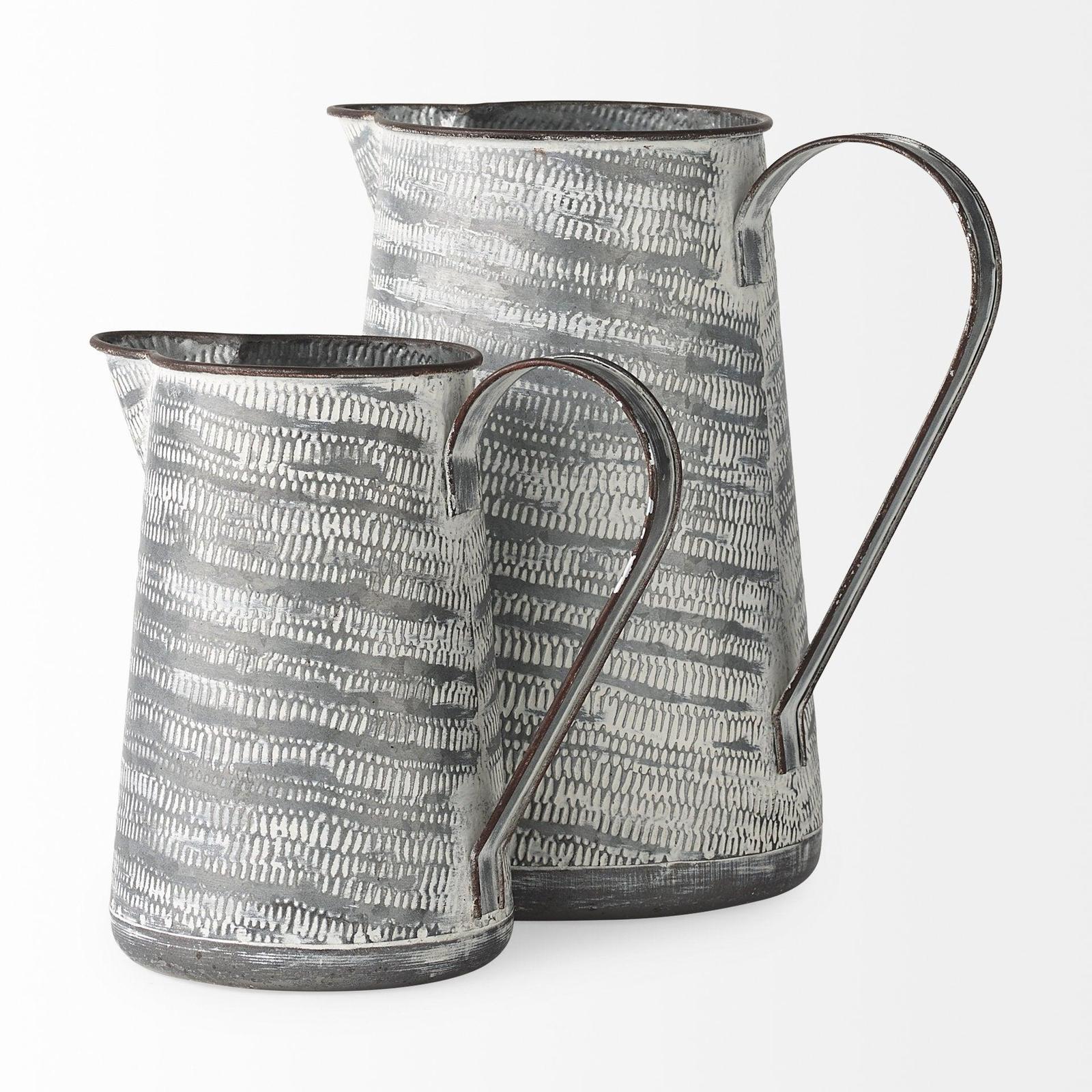 Mercana Serena Small Gray/White Textured Metal Jug Clearance
