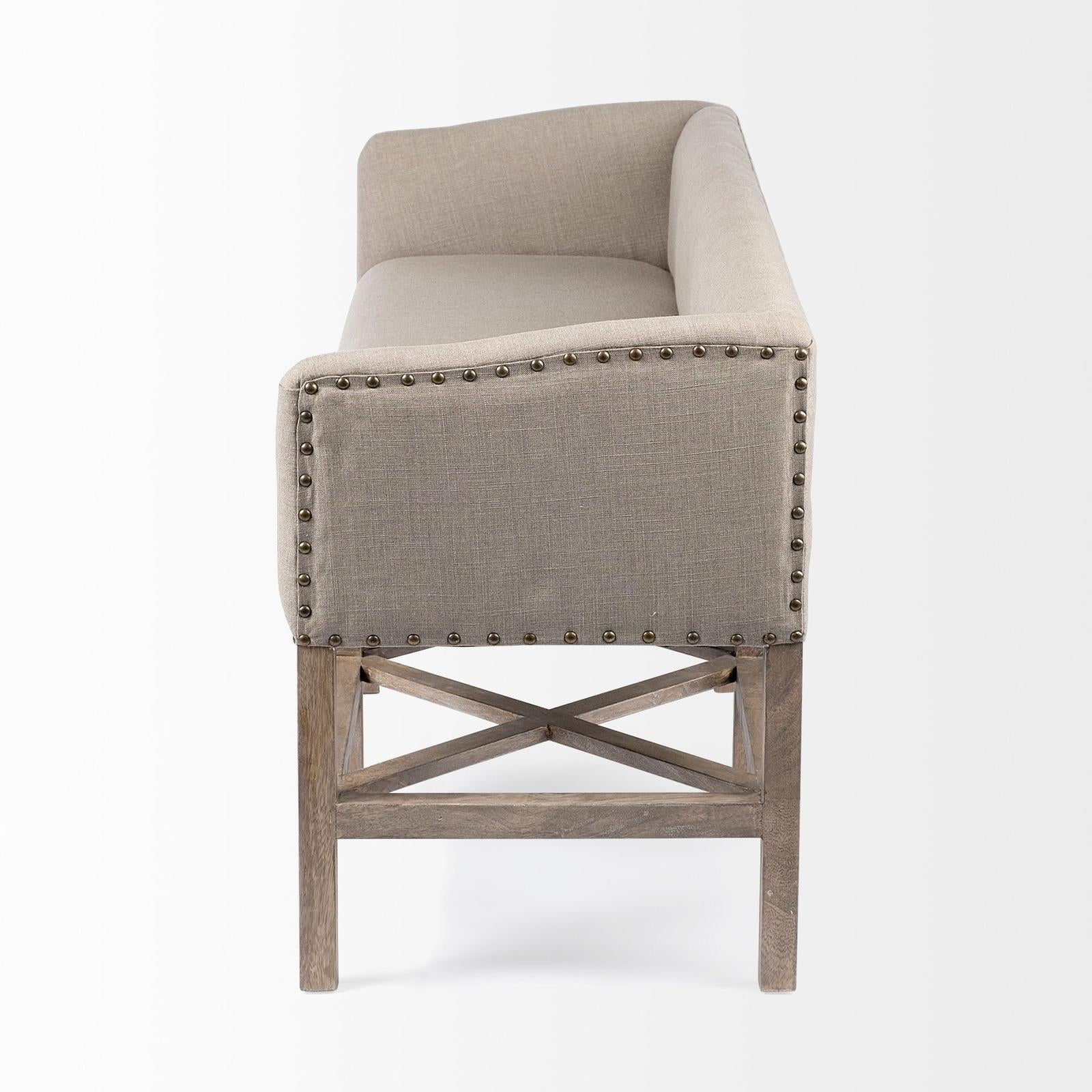 Mercana Bergen Beige Fabric Covered Seat W/Brown Wood Frame Accent Bench Clearance