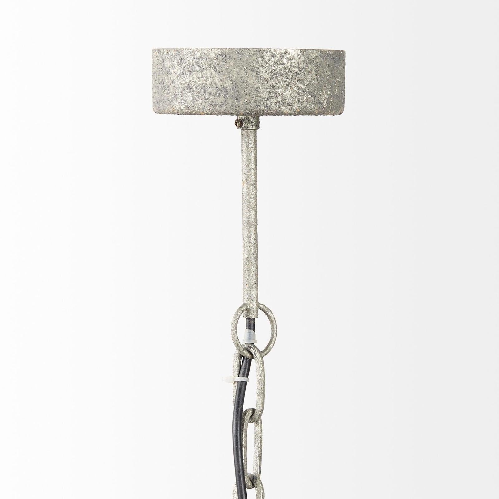 Mercana Phillum Silver Metal Chassis and White Wood Beaded Six Bulb Chandelier Clearance